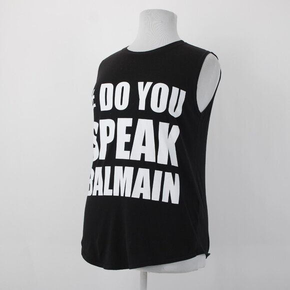 Balmain Paris Sz 38 Black White '#Do You Speak Balmain' Cotton Oversize T Shirt - Picture 4 of 14